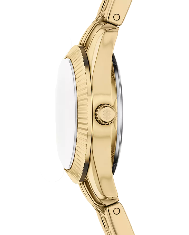 Scarlette Mini Three-Hand Watch | Fossil | Gold-Tone Stainless Steel | Gold Dial | Rectangular Case - Brownee Jewelers