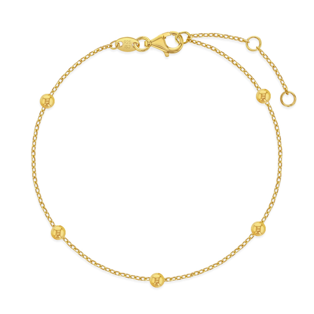 Adjustable 5 to 6 Inch Sterling Silver & 14K Yellow Gold-Plated 2mm Satellite Bead Kids Bracelet with Lobster Clasp
