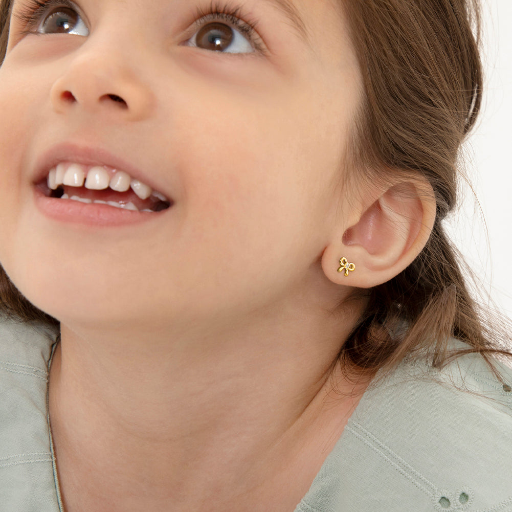 Sterling Silver & 14K Yellow Gold-Plated Petite Bow Kids Stud Earrings with Screw Backs