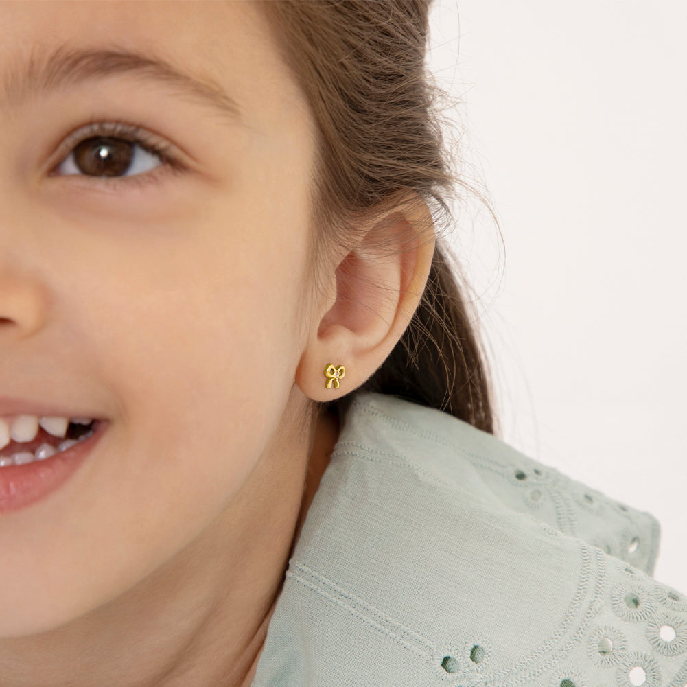 Sterling Silver & 14K Yellow Gold-Plated Petite Bow Kids Stud Earrings with Screw Backs