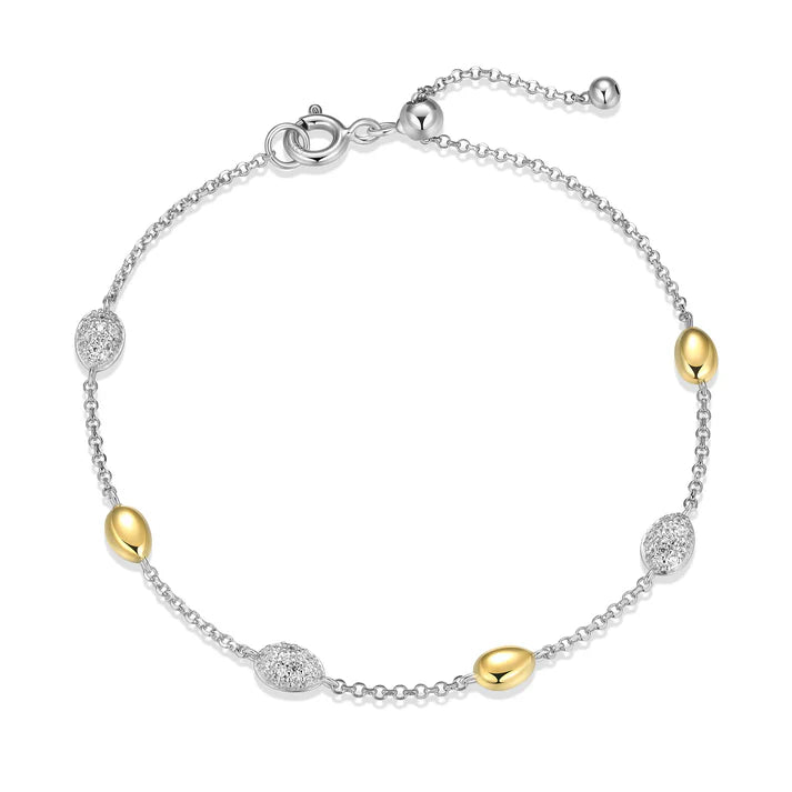 DiamondLite Cubic Zirconia Sculpted Serenity Station Bracelet | Sterling Silver & 18K Gold-Plated | 7.5 Inch Adjustable Bracelet | R1ACF60012-0C5AQB3 - Brownee Jewelers
