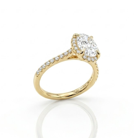 Oval Lab-Grown Diamond Halo Ring | 14K Yellow Gold | 1.80 ct Center | Diamond Halo Engagement Design - Brownee Jewelers