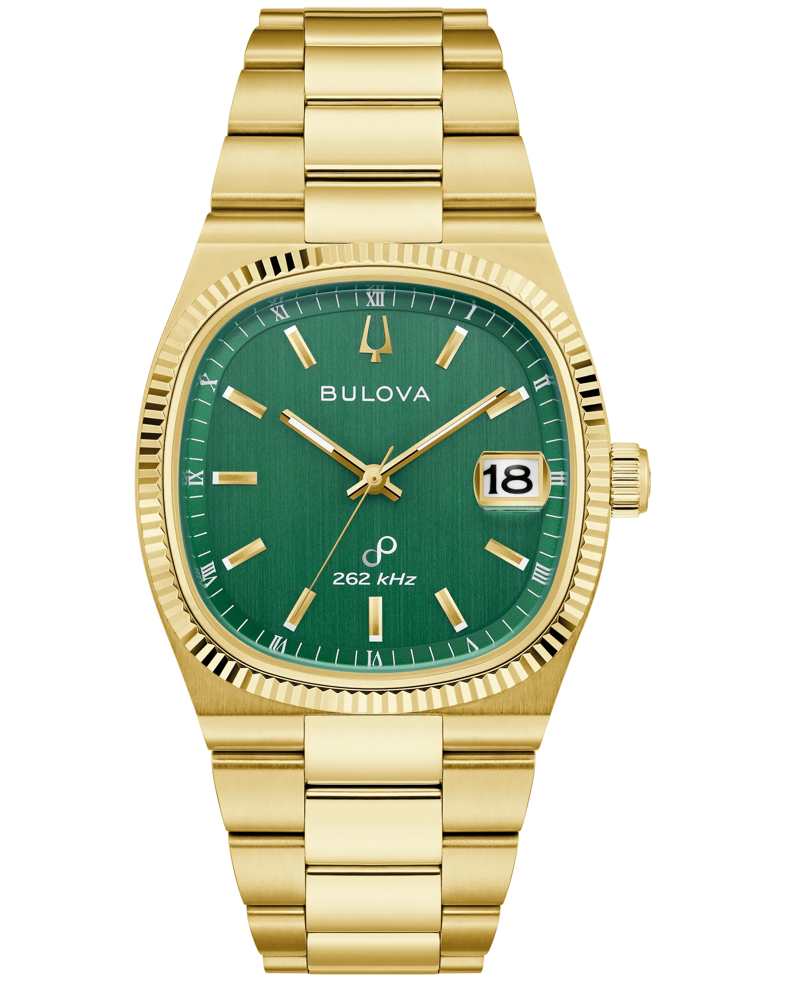 Bulova Super Seville Men's Gold-Tone Stainless Steel Watch | Green Dial | High Precision Quartz | Date Display | 97B237 - Brownee Jewelers