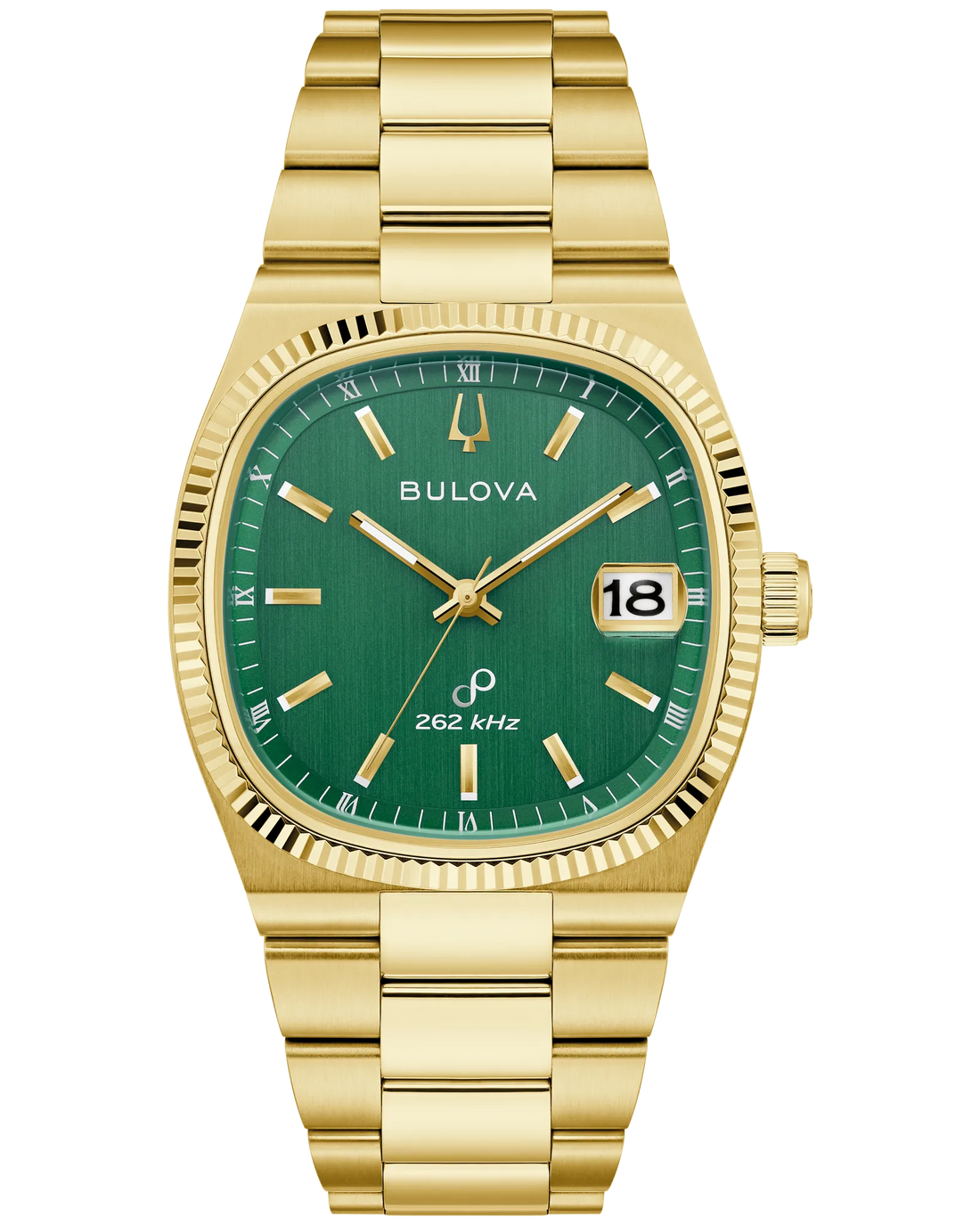 Bulova Super Seville Men's Gold-Tone Stainless Steel Watch | Green Dial | High Precision Quartz | Date Display | 97B237 - Brownee Jewelers