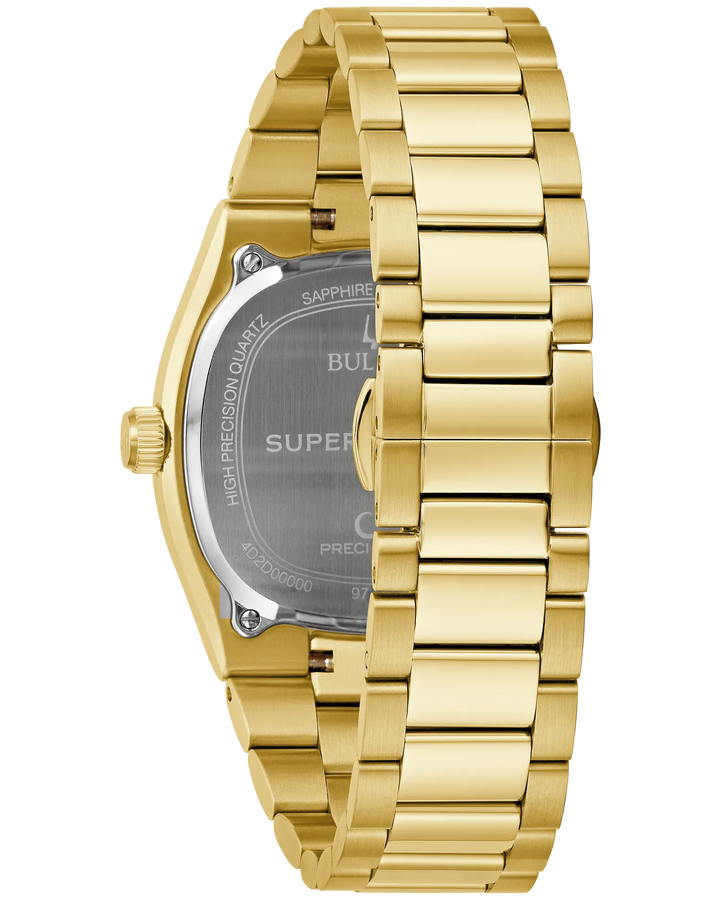 Bulova Super Seville Men's Gold-Tone Stainless Steel Watch | Green Dial | High Precision Quartz | Date Display | 97B237 - Brownee Jewelers