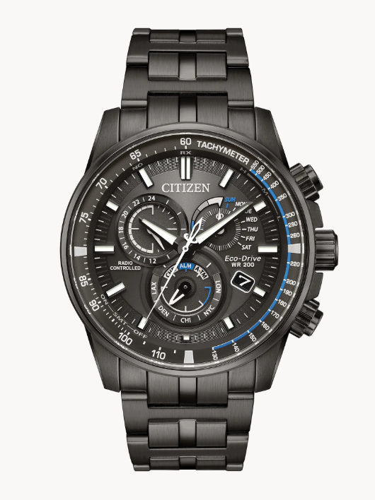 Citizen PCAT | Eco-Drive Watch | Granite Ion-Plated Stainless Steel | Charcoal Grey Dial | Atomic Timekeeping | AT4127-52H - Brownee Jewelers