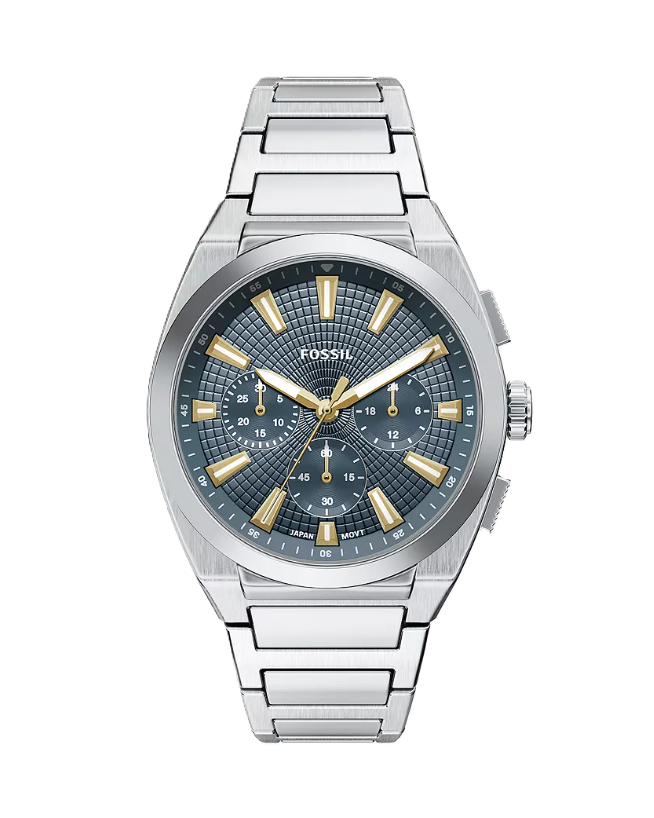 Everett Chronograph Watch | Fossil | Stainless Steel | Blue Dial | 18mm Bracelet - Brownee Jewelers