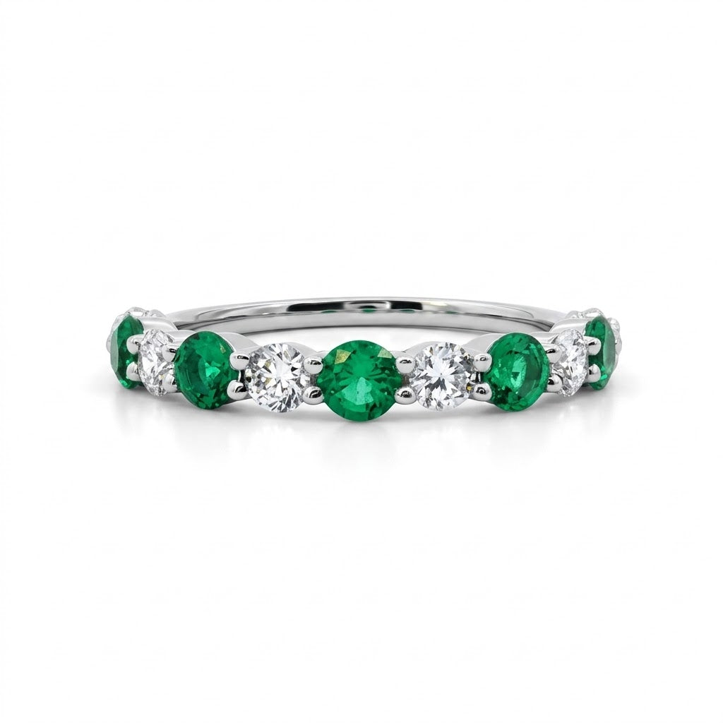 .55CT LAB EMERALD & .31CT LAB DIAMOND BAND | 14K WHITE GOLD | LG1283944A - Brownee Jewelers
