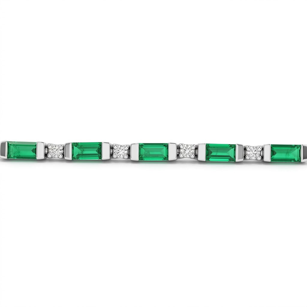 Tsavorite garnet and diamond tennis bracelet in 14kt white gold 
