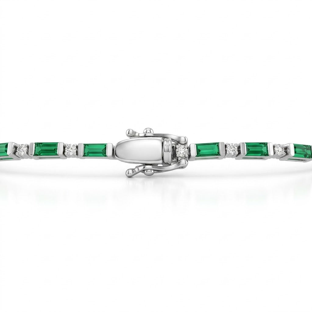 Tsavorite garnet and diamond tennis bracelet in 14kt white gold 