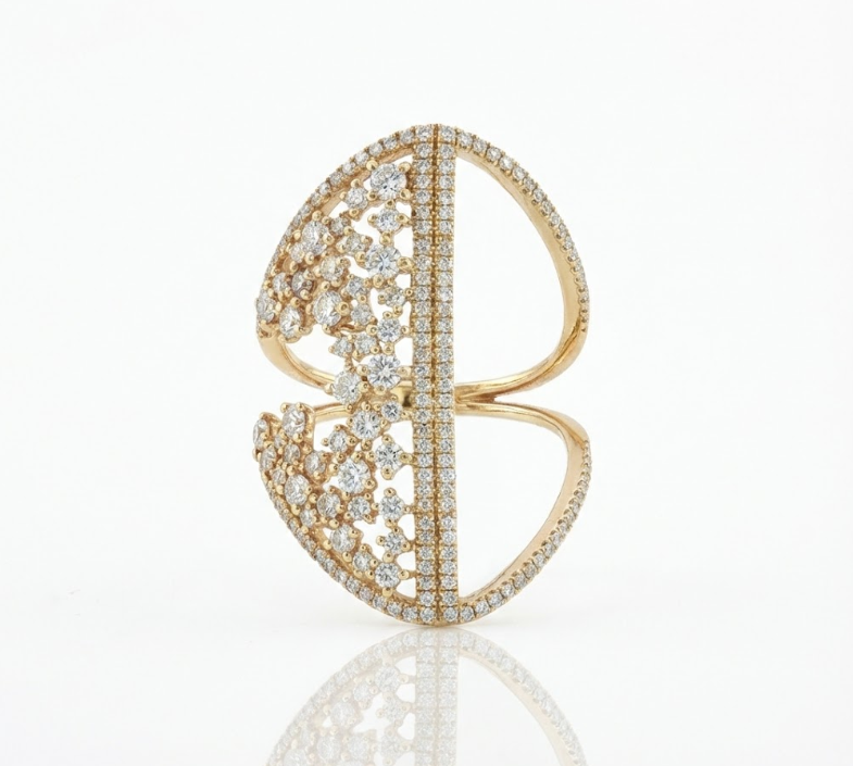 Round Diamond Openwork Statement Ring | 18K Yellow Gold | 1.34 ctw | Pavé Fashion Cocktail Ring - Brownee Jewelers