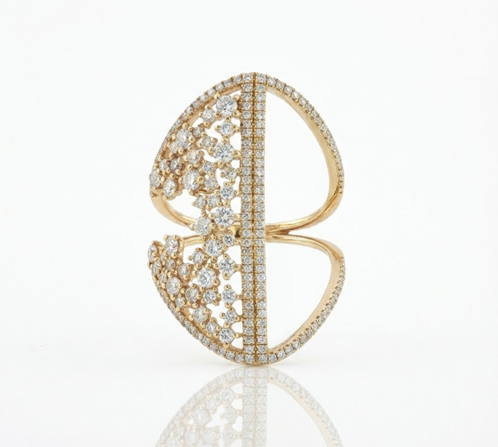 Round Diamond Openwork Statement Ring | 18K Yellow Gold | 1.34 ctw | Pavé Fashion Cocktail Ring - Brownee Jewelers