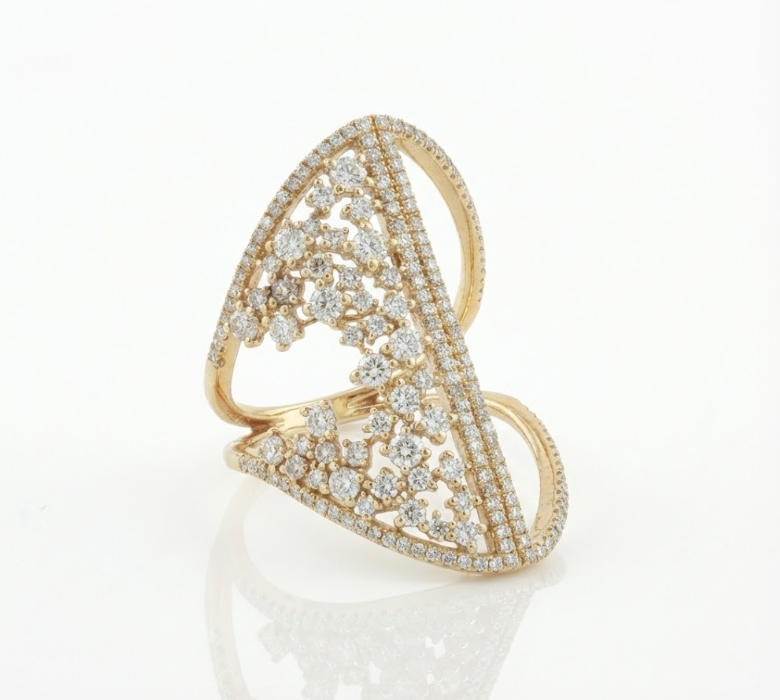 Round Diamond Openwork Statement Ring | 18K Yellow Gold | 1.34 ctw | Pavé Fashion Cocktail Ring - Brownee Jewelers