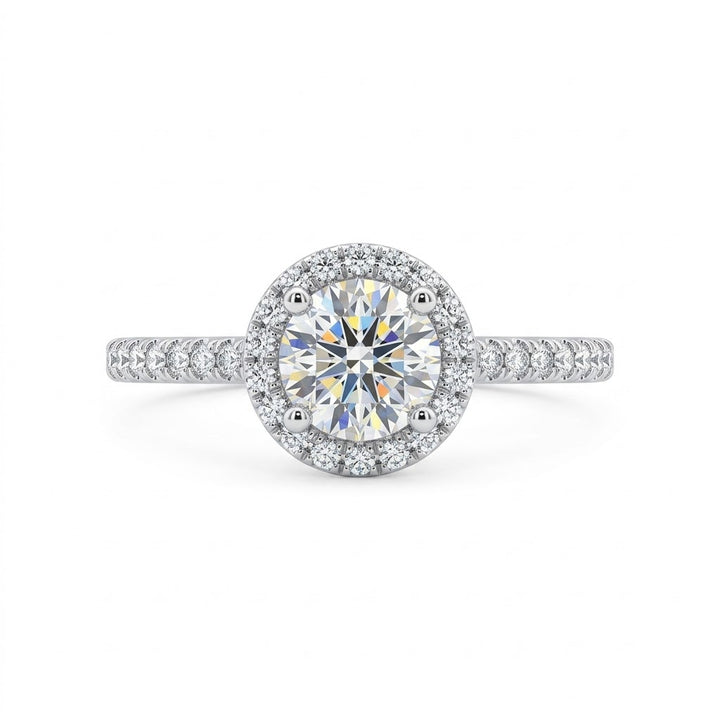 ROUND LAB-GROWN DIAMOND HALO RING | 1.01CTTW | 14K WHITE GOLD | LGD-VR7389HE-GW1 - Brownee Jewelers