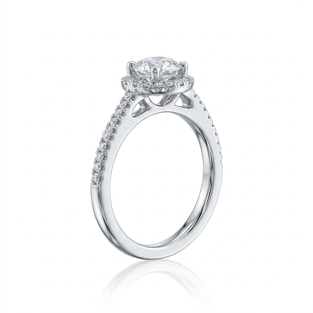 ROUND LAB-GROWN DIAMOND HALO RING | 1.01CTTW | 14K WHITE GOLD | LGD-VR7389HE-GW1 - Brownee Jewelers