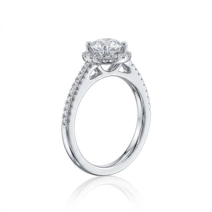 ROUND LAB-GROWN DIAMOND HALO RING | 1.01CTTW | 14K WHITE GOLD | LGD-VR7389HE-GW1 - Brownee Jewelers