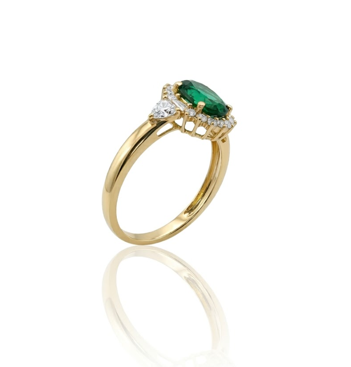 Oval Emerald & Lab-Grown Diamond Halo Ring | 1.50 ct Emerald | 0.40 ctw Diamonds | 10K Yellow Gold - Brownee Jewelers