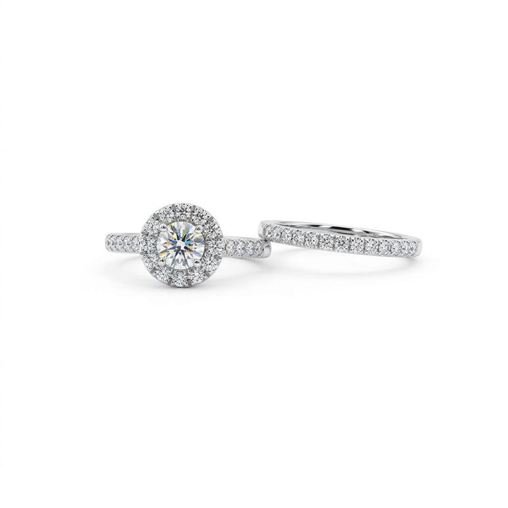 ROUND LAB-GROWN DIAMOND HALO BRIDAL RING SET | .51CT | 14K WHITE GOLD | LGR15451-100 - Brownee Jewelers