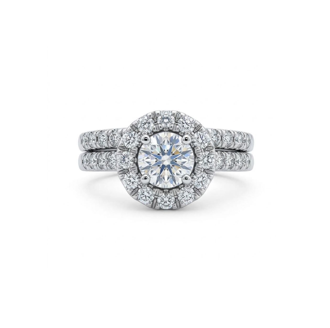 ROUND LAB-GROWN DIAMOND HALO BRIDAL RING SET | .51CT | 14K WHITE GOLD | LGR15451-100 - Brownee Jewelers