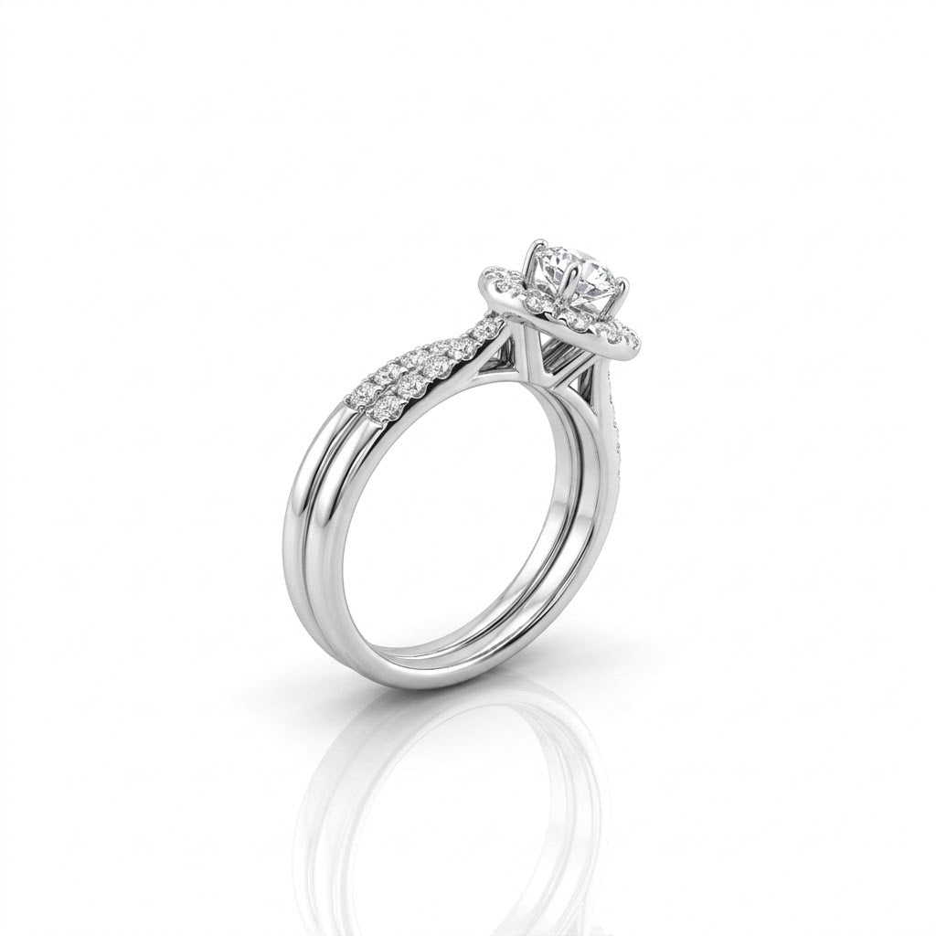 ROUND LAB-GROWN DIAMOND HALO BRIDAL RING SET | .51CT | 14K WHITE GOLD | LGR15451-100 - Brownee Jewelers