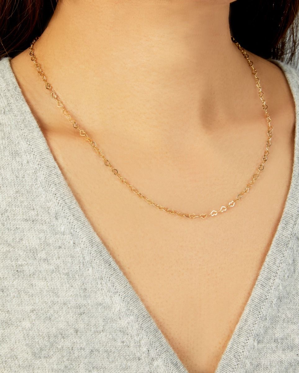 18 Inch Heart Link Necklace in 14K Yellow Gold