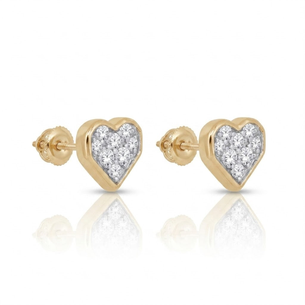 Pavé Heart Lab-Grown Diamond Stud Earrings | 10K Yellow Gold | 0.25 CTW Lab Diamond | Screw Back Studs | LGE49325-25 - Brownee Jewelers