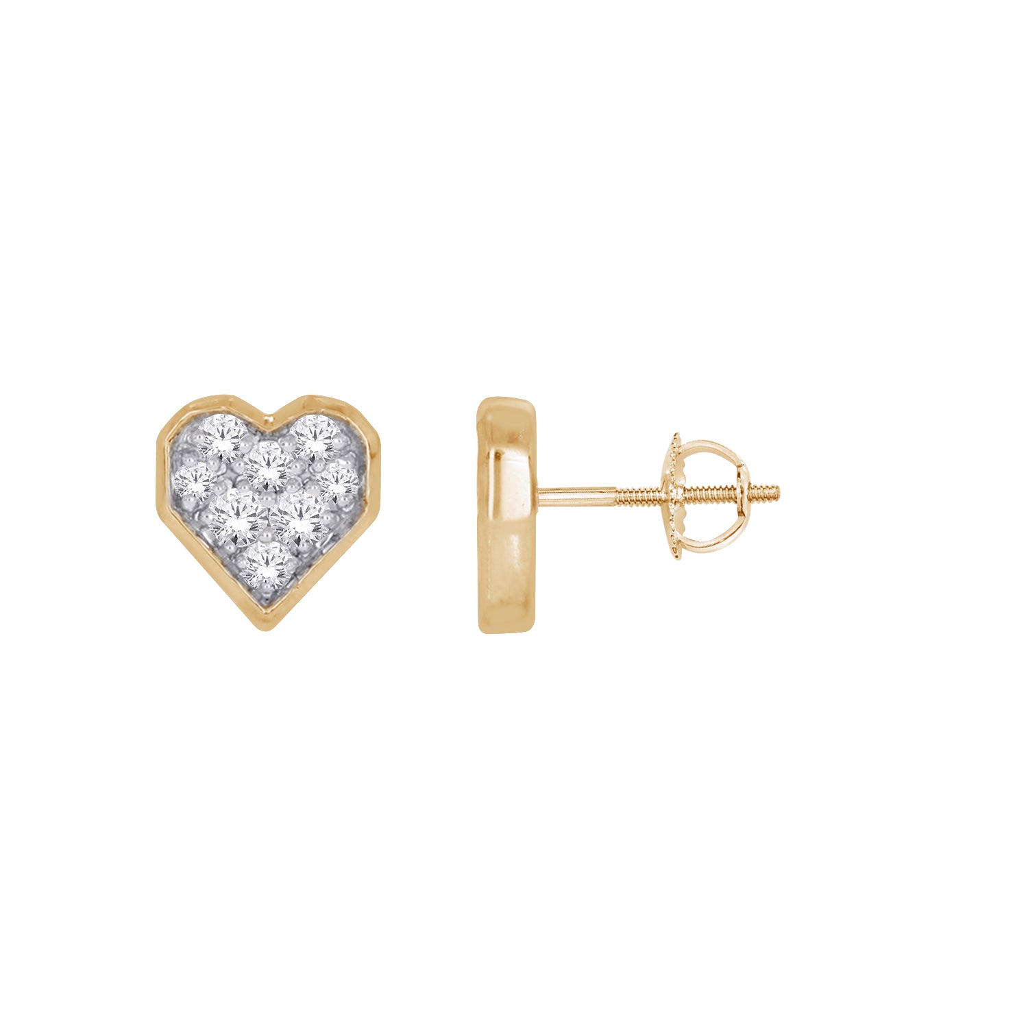 Pavé Heart Lab-Grown Diamond Stud Earrings | 10K Yellow Gold | 0.25 CTW Lab Diamond | Screw Back Studs | LGE49325-25 - Brownee Jewelers