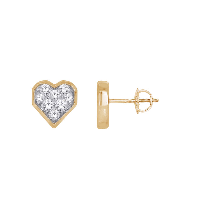Pavé Heart Lab-Grown Diamond Stud Earrings | 10K Yellow Gold | 0.25 CTW Lab Diamond | Screw Back Studs | LGE49325-25 - Brownee Jewelers