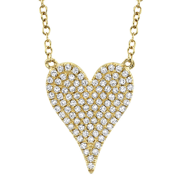 14K YELLOW GOLD 0.21CT DIAMOND PAVE HEART NECKLACE