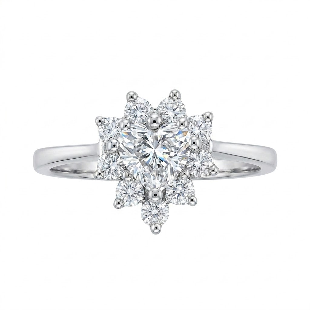Heart-Shaped Diamond Halo Ring | 14K White Gold | Approx. 0.50 CT Center Diamond | Round Diamond Halo | 4780 - Brownee Jewelers