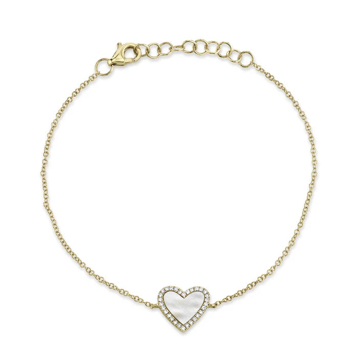 0.09 TOTAL CARAT WEIGHT DIAMOND & 0.56CT MOTHER OF PEARL HEART BRACELET IN 14K YELLOW GOLD