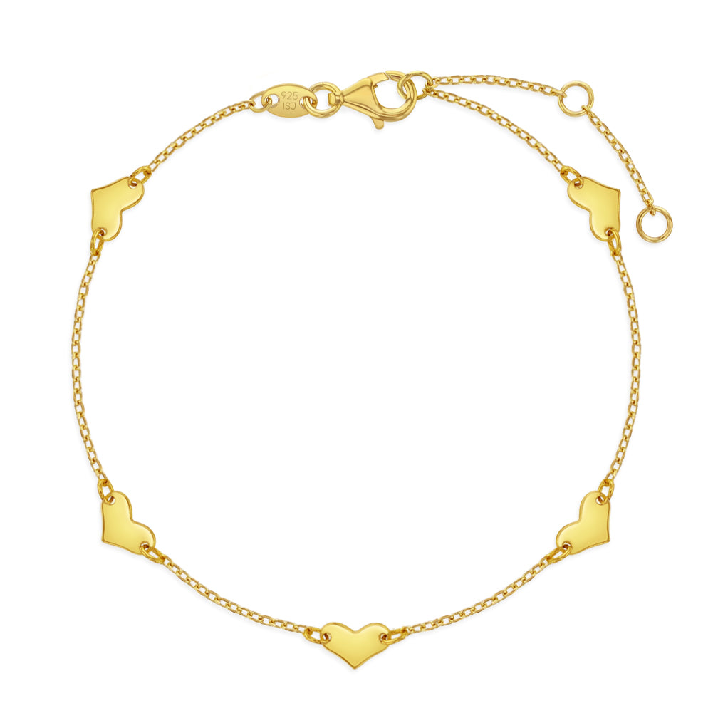 Sterling Silver & 14K Yellow Gold-Plated Heart Station Kids Bracelet