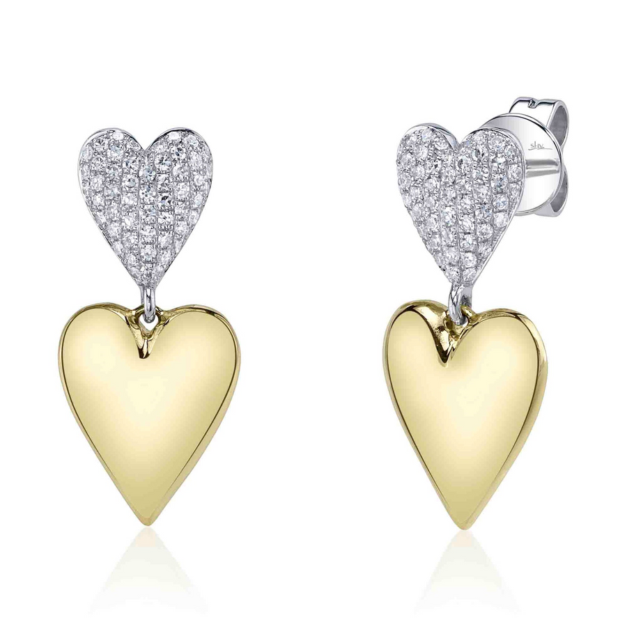 SHY CREATION | DIAMOND PAVE HEART DANGLE EARRINGS | 14K TWO-TONE GOLD | SC55027568 - Brownee Jewelers