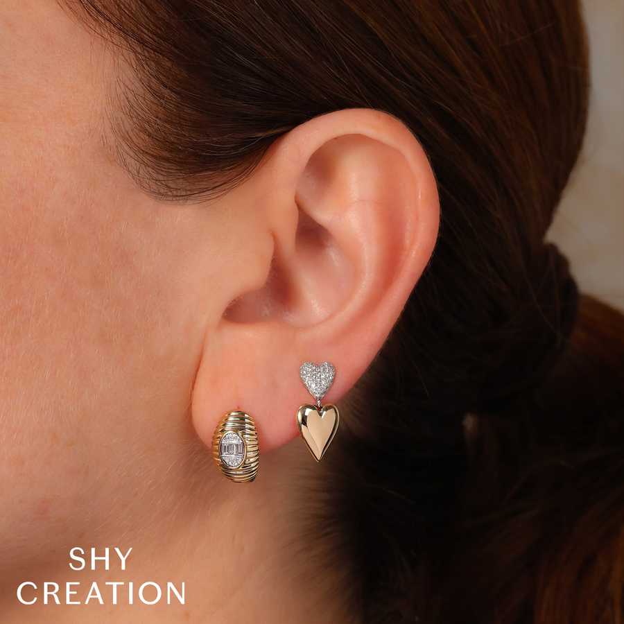 SHY CREATION | DIAMOND PAVE HEART DANGLE EARRINGS | 14K TWO-TONE GOLD | SC55027568 - Brownee Jewelers