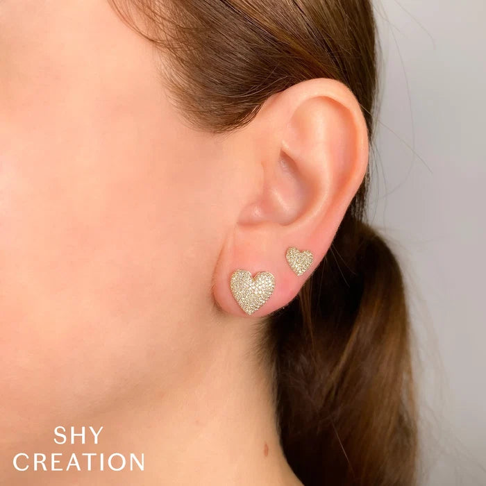 SHY CREATION KATE | 0.28CT DIAMOND PAVE HEART STUD EARRING | 14K YELLOW GOLD | SC55025708 - Brownee Jewelers