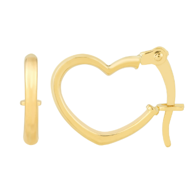 Tilted Mini Heart Hoop Earrings | 14K Yellow Gold | 11×15 mm | Heart Shape Hoops - Brownee Jewelers