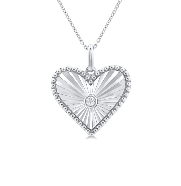 Silver Heart Fluted Diamond Medallion Pendant