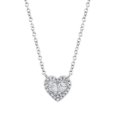 Diamond Heart Pendant Necklace | 14K White Gold | 0.21 ctw | Double Diamond Heart Necklace - Brownee Jewelers