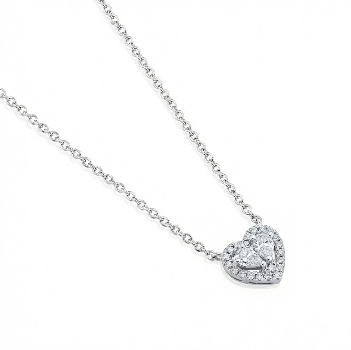 Diamond Heart Pendant Necklace | 14K White Gold | 0.21 ctw | Double Diamond Heart Necklace - Brownee Jewelers