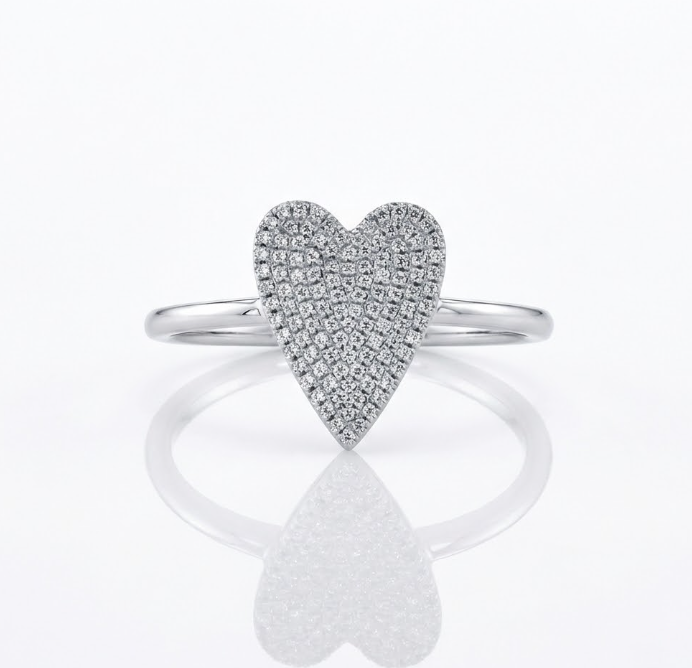 Diamond Pavé Heart Ladies Ring | 14K White Gold | 0.26 ctw | Romantic Fashion Ring - Brownee Jewelers