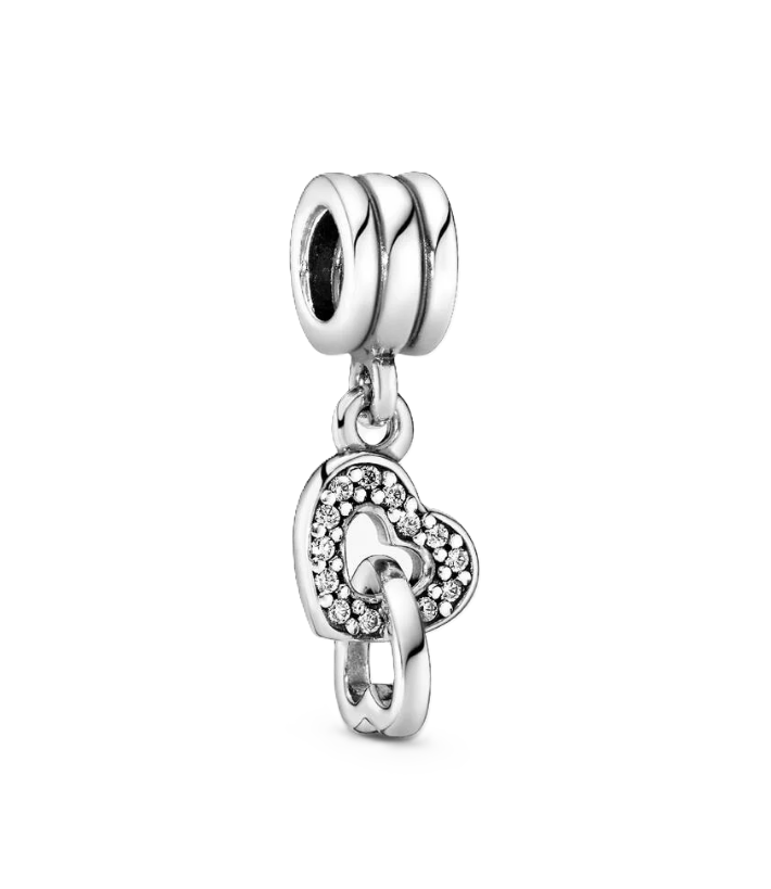 Pandora Interlocking Hearts Dangle Charm in Sterling Silver with Clear Cubic Zirconia 