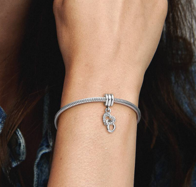 Pandora Interlocking Hearts Dangle Charm in Sterling Silver with Clear Cubic Zirconia 