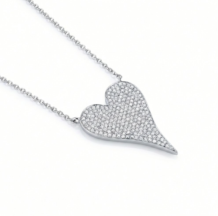 Diamond Pavé Heart Necklace | 14K White Gold | 0.43 ctw | Romantic Pendant Necklace - Brownee Jewelers