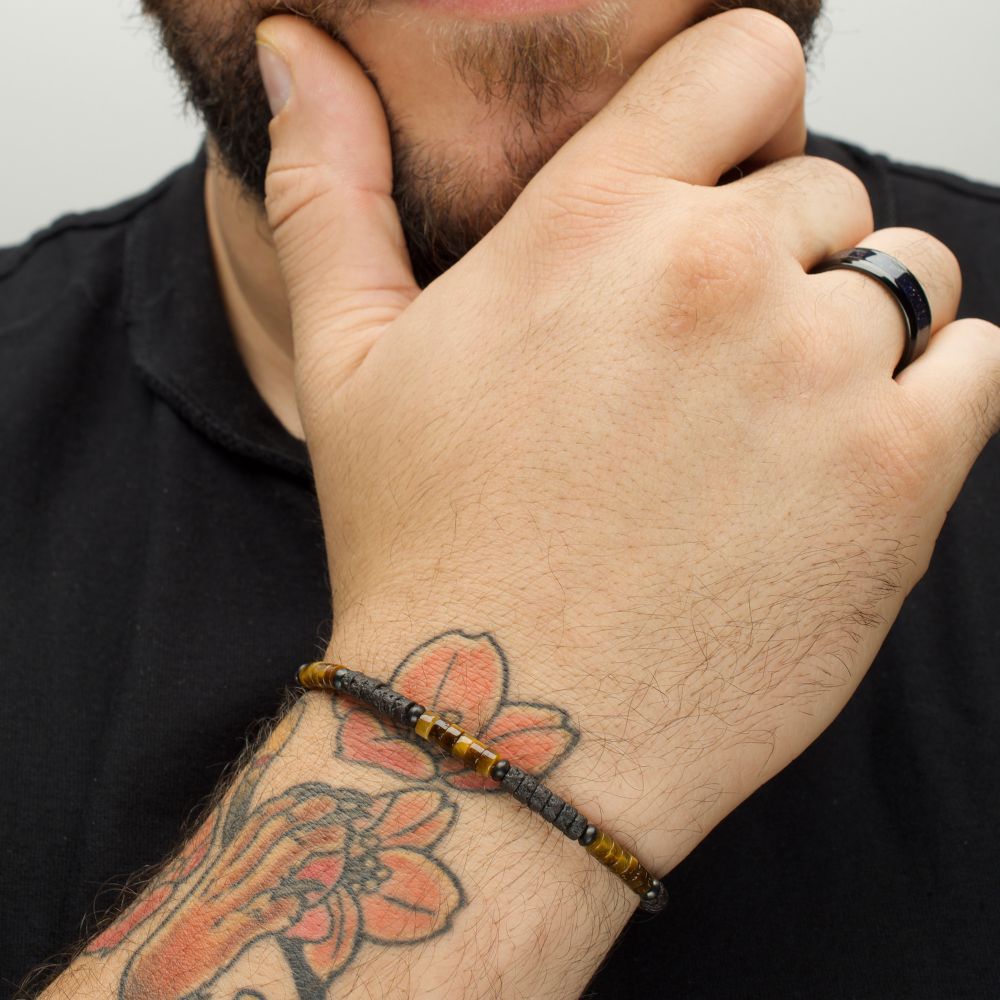 Tiger Eye and Lava Stone Heishi Bead Bracelet for Men