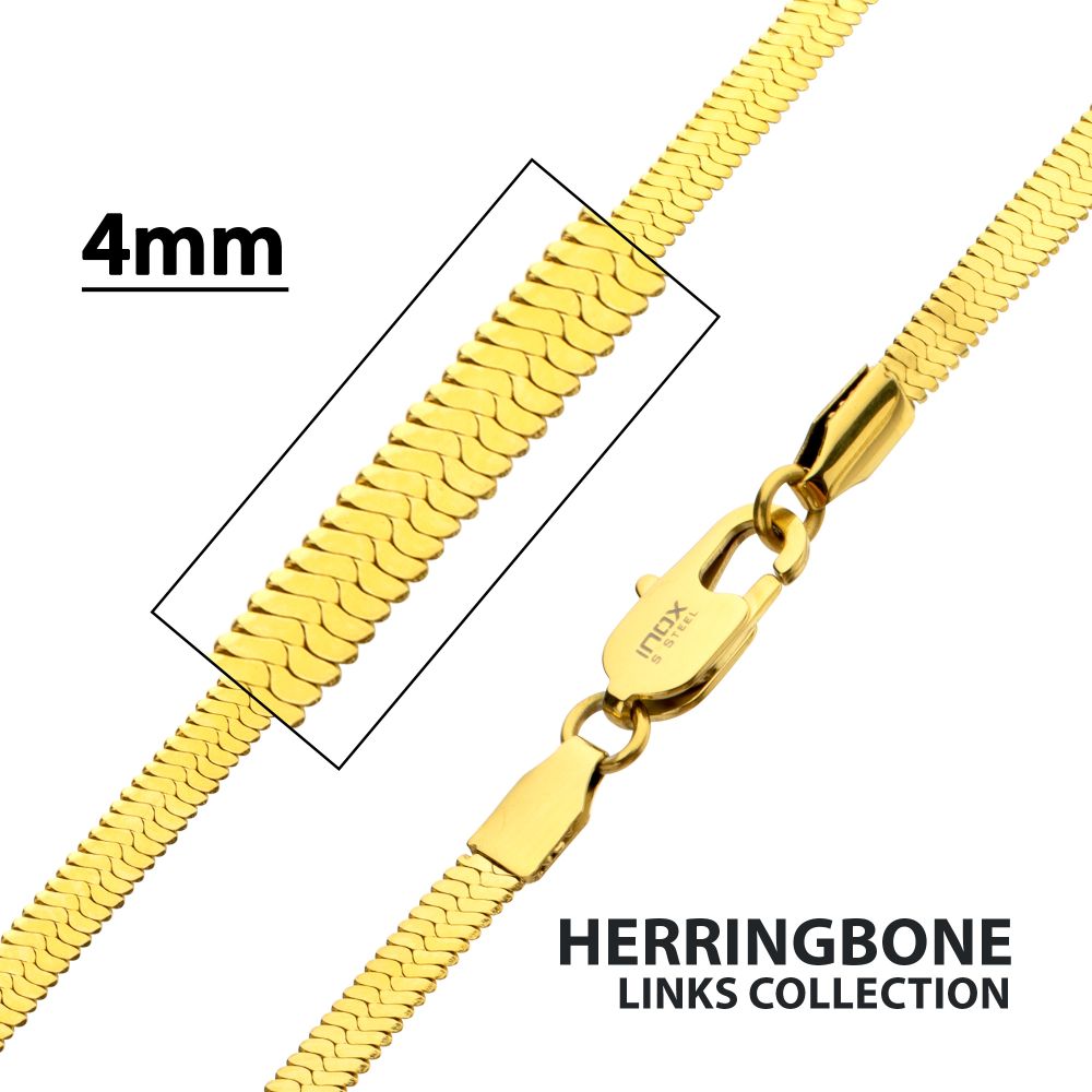  22 Inch Stainless Steel 18K Yellow Gold IP Herringbone Chain Necklace