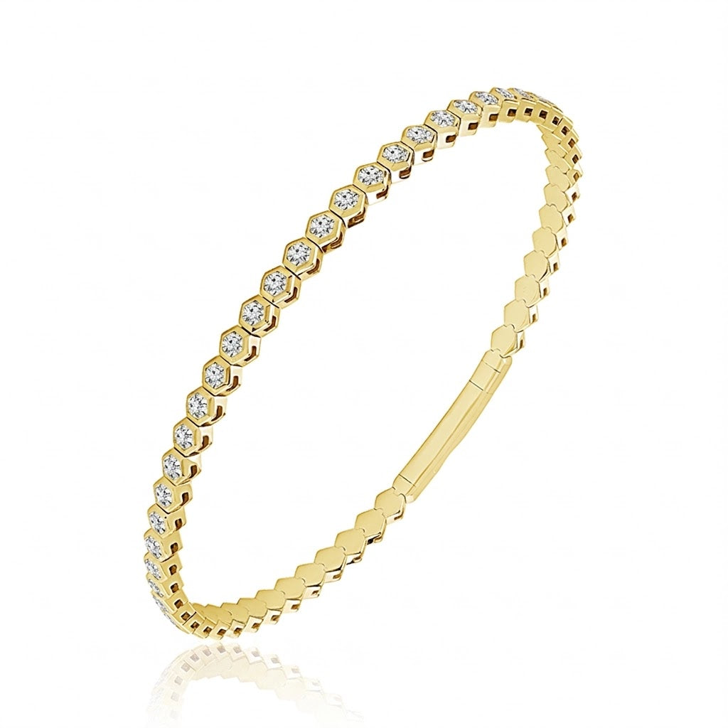 Round Diamond Hexagon Flex Bangle Bracelet | 14K Yellow Gold | 2 1/6 CTW Bezel Set Diamonds | FSBG5566S8Y-6C - Brownee Jewelers