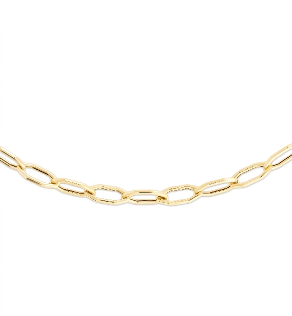 18 Inch Chain and 5 millimeter Hexagon Link Necklace in 14K Yellow Gold