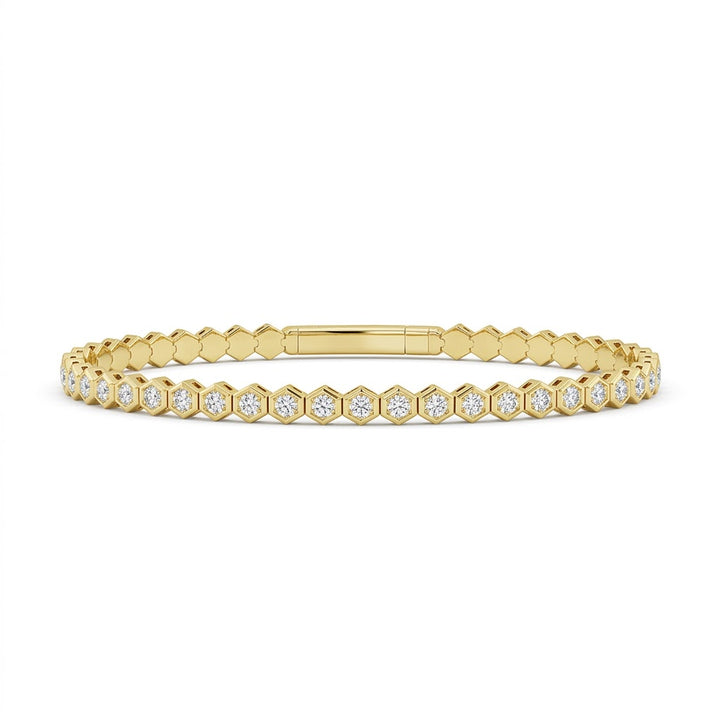 Round Diamond Hexagon Flex Bangle Bracelet | 14K Yellow Gold | 2 1/6 CTW Bezel Set Diamonds | FSBG5566S8Y-6C - Brownee Jewelers