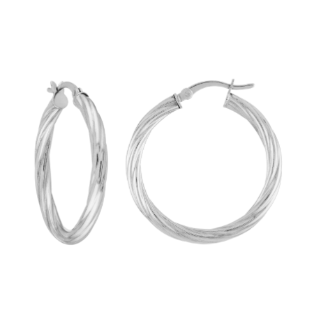 30 Millimeter High Polish Basic Twist Hoop Earrings in Rhodium-Plated Sterling Silver