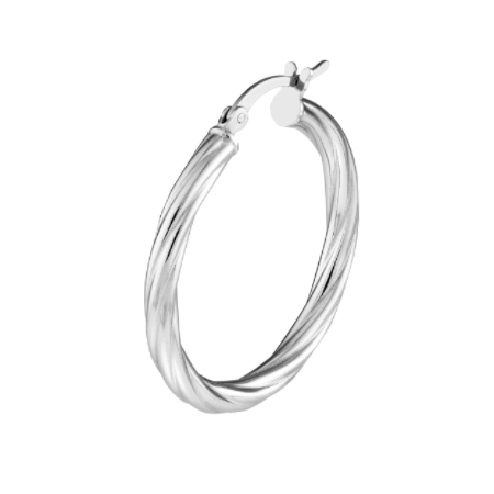 30 Millimeter High Polish Basic Twist Hoop Earrings in Rhodium-Plated Sterling Silver